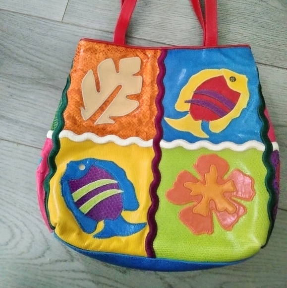 Very unique vintage piece bold Sharif Bag Excellent condition sealife/ocean 80s - Picture 6 of 8